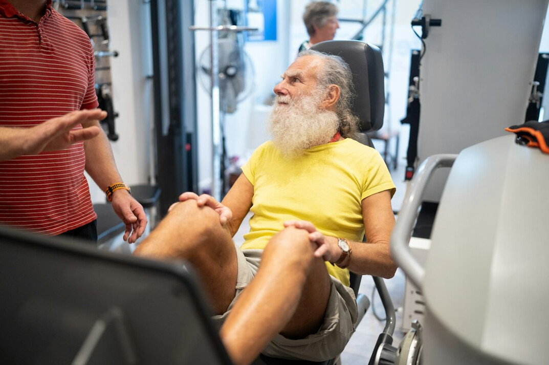 seniors in modern fitness center
