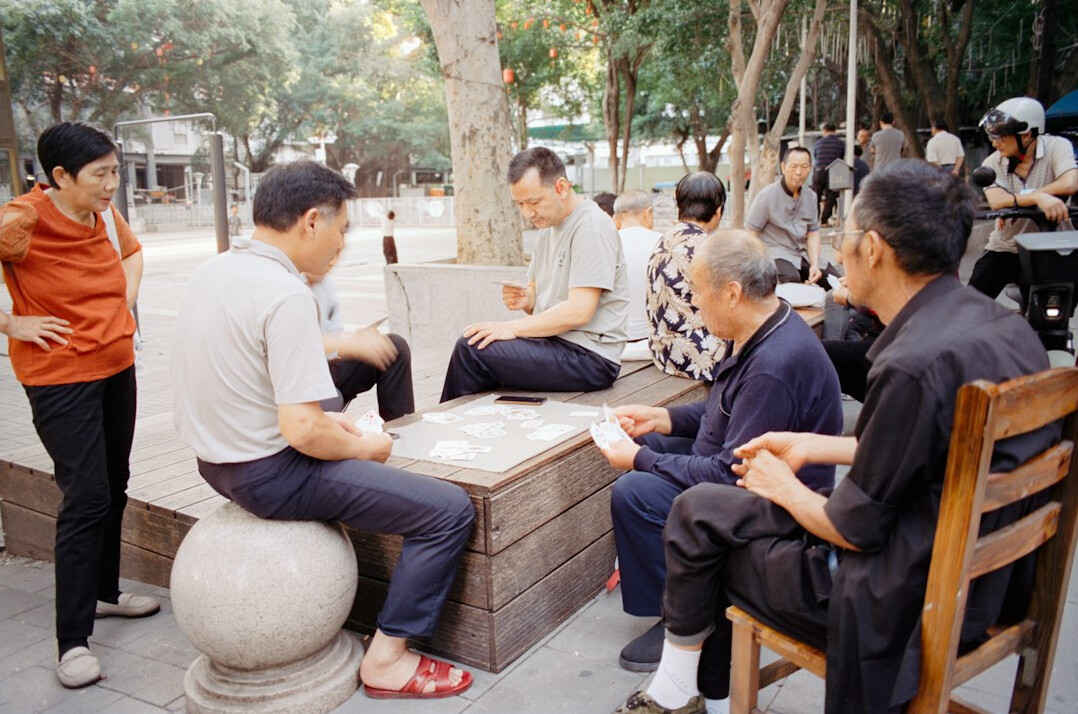 elderly group playing games