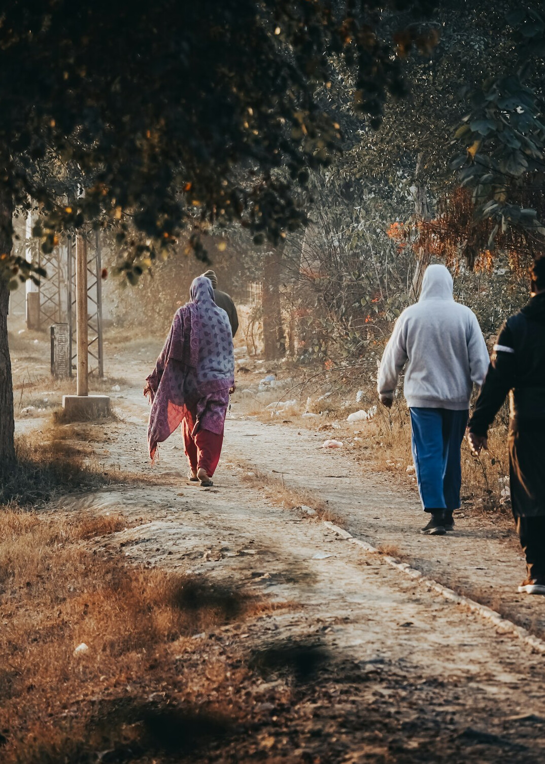 elderly couple walking in park